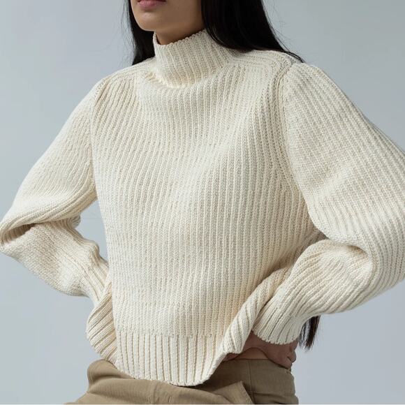Shaina Mote Luca Ribbed Chunky Crop Sweater 100% Organic Cotton - Picture 1 of 12